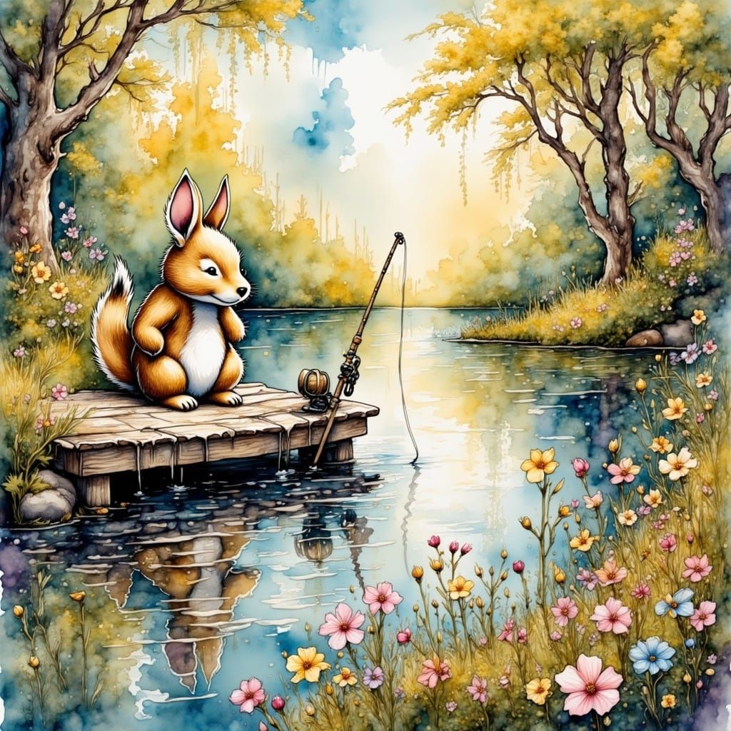 Whimsical Spring Scene in Watercolor