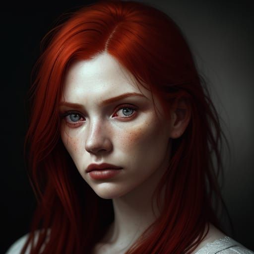 Forlorn Red-Haired Woman in Dramatic Portrait