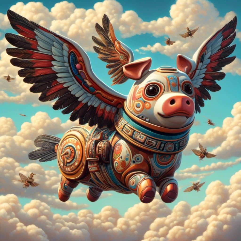 Robot Flying Pig in Northwest Coast Style