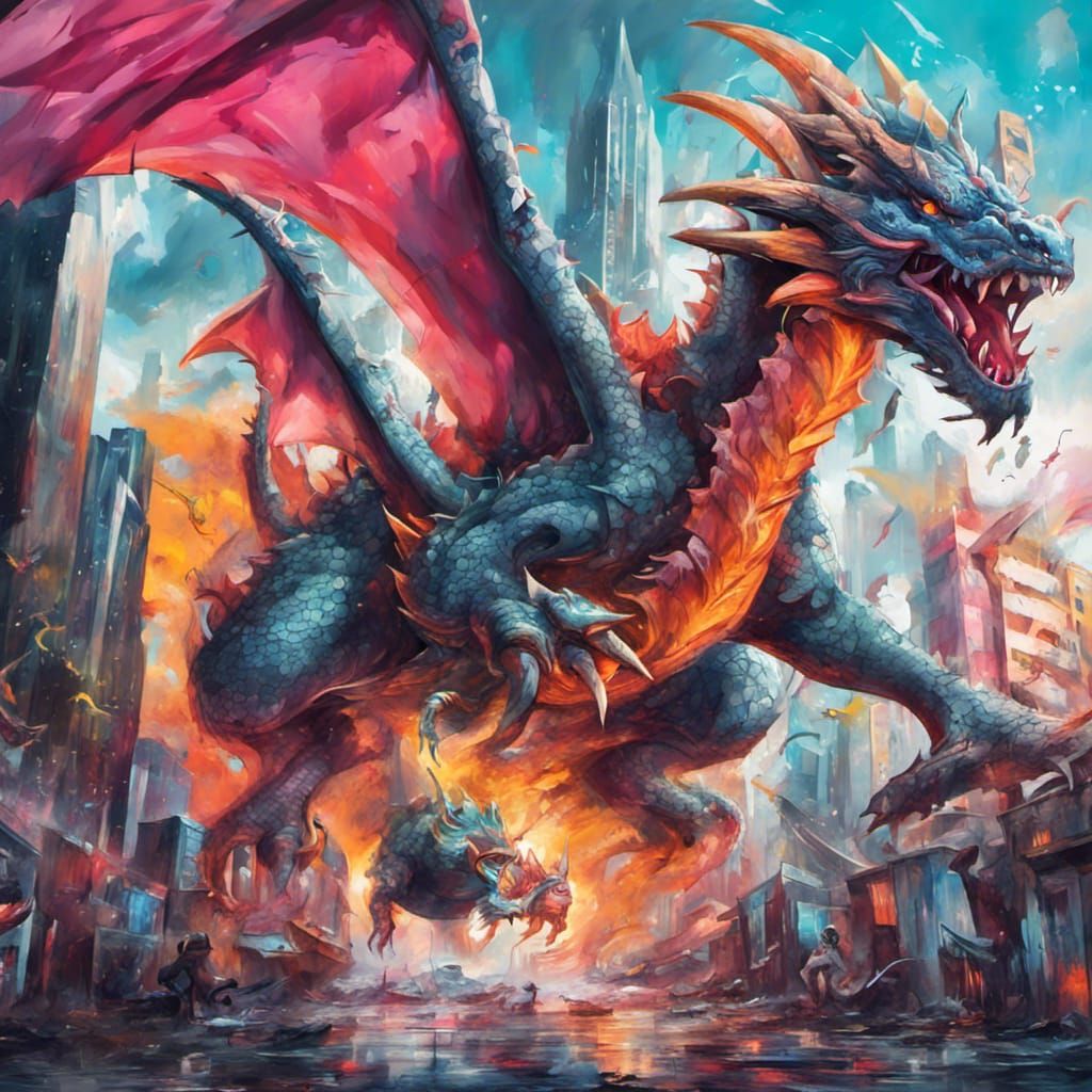 Dragons Attack Futuristic City as Graffiti Art