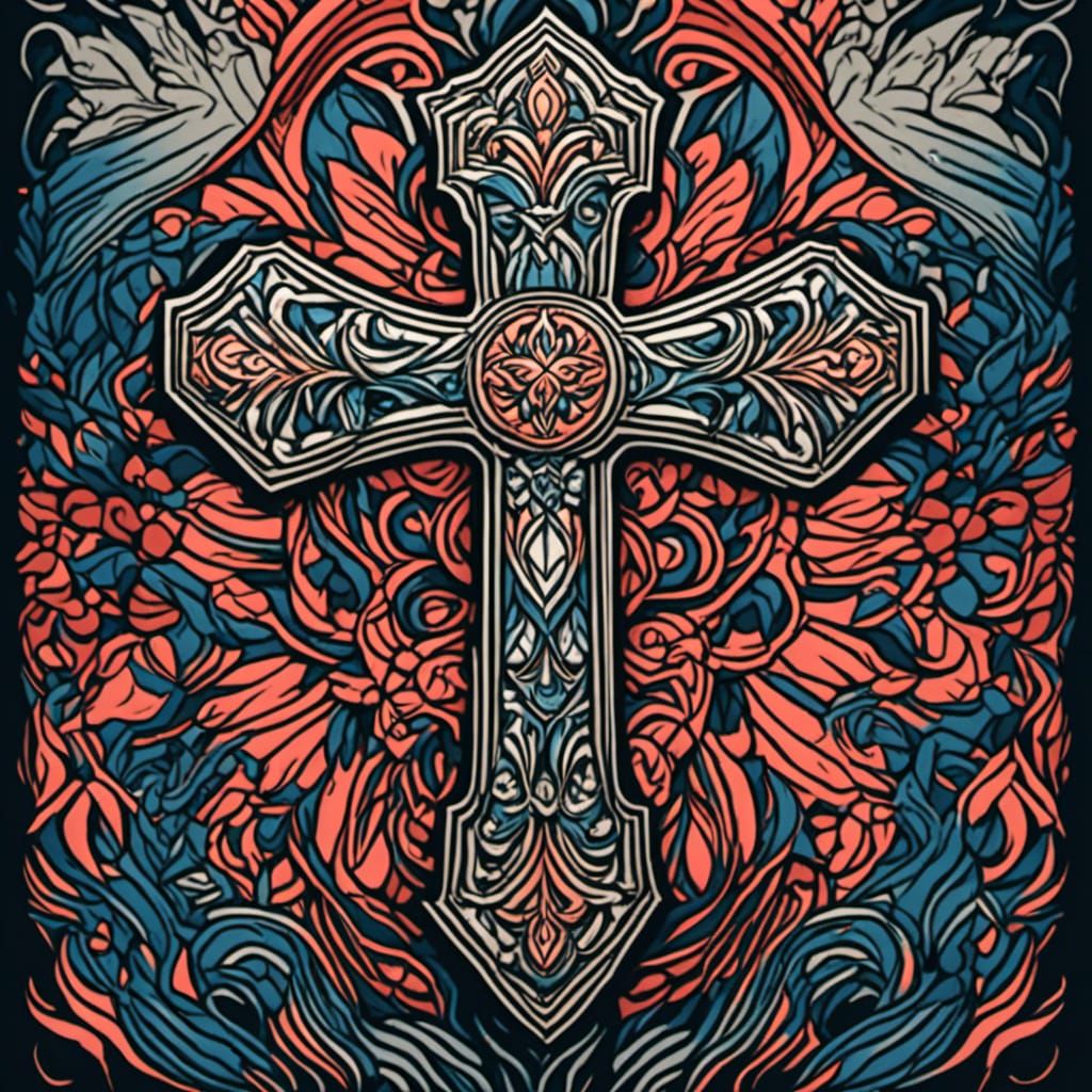 Detailed Tattoo Stencil of a Cross