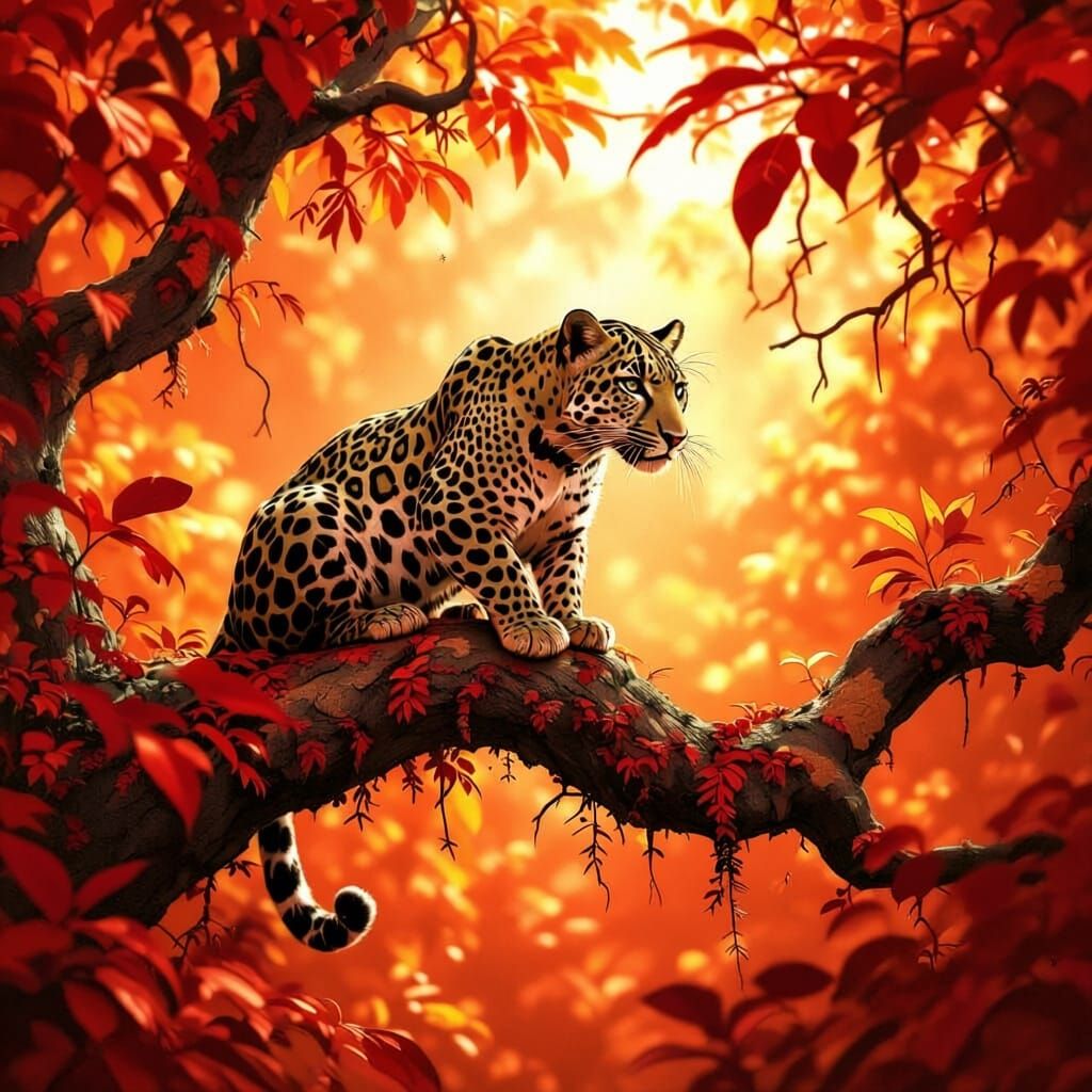 Camouflaged Leopard Hunting in Verdant Jungle