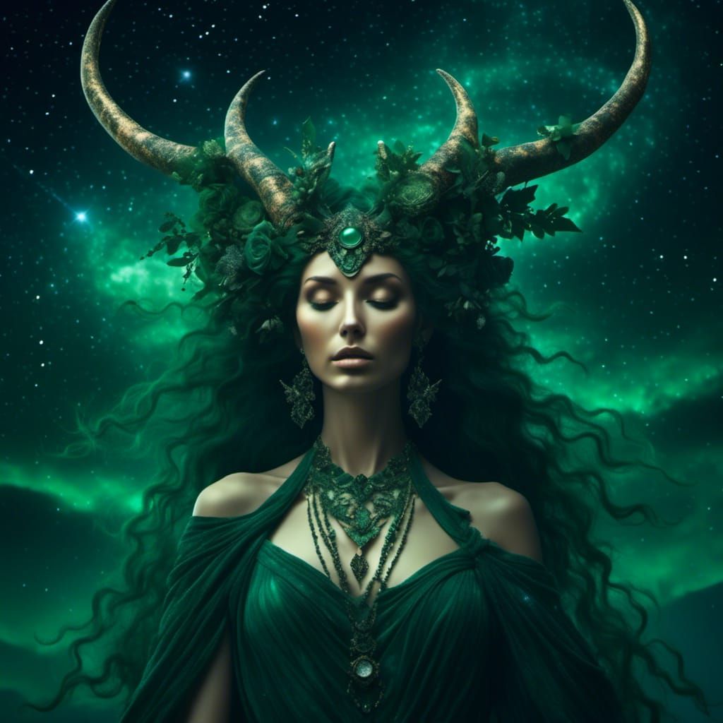 Horned Earth Goddess in the Night Sky