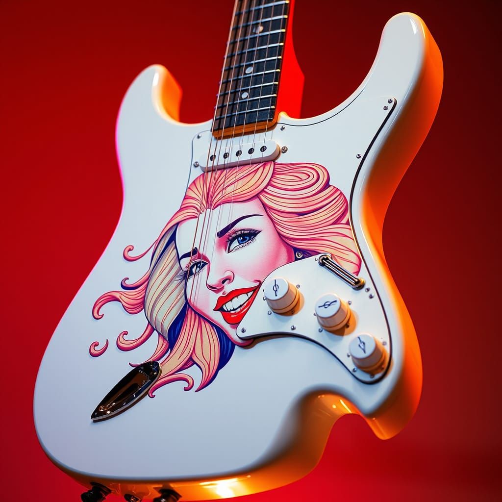 Olympic White Fender Stratocaster with Psychedelic Art Nouve...