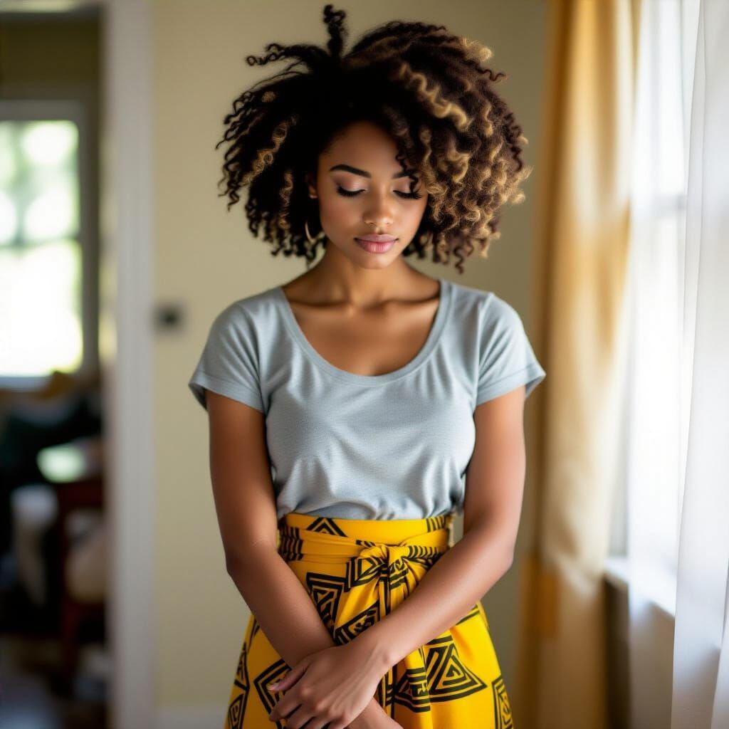 Pensive Woman in Yellow Skirt, Digital Art