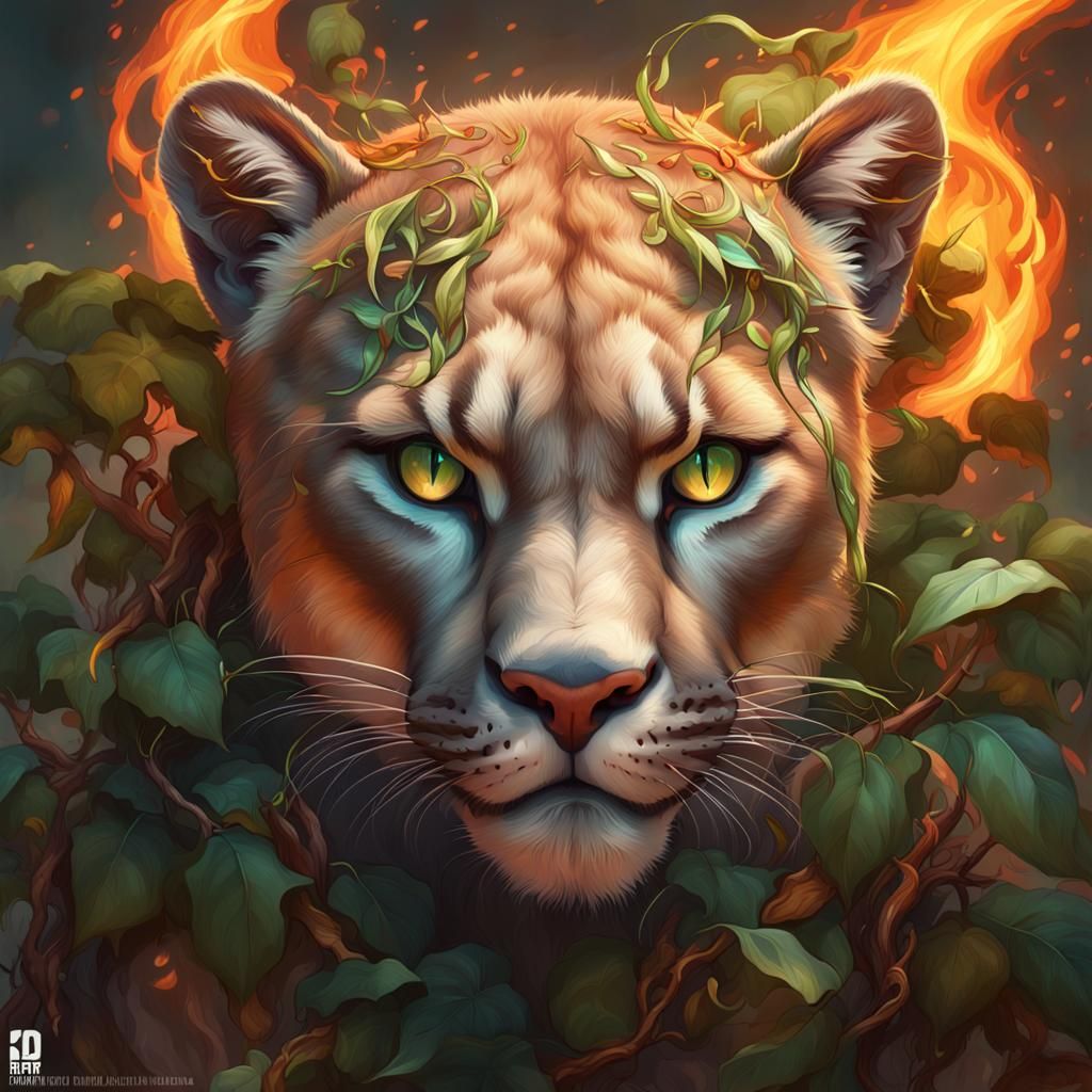Fierce Mountain Lion Portrait in Dynamic Digital Art