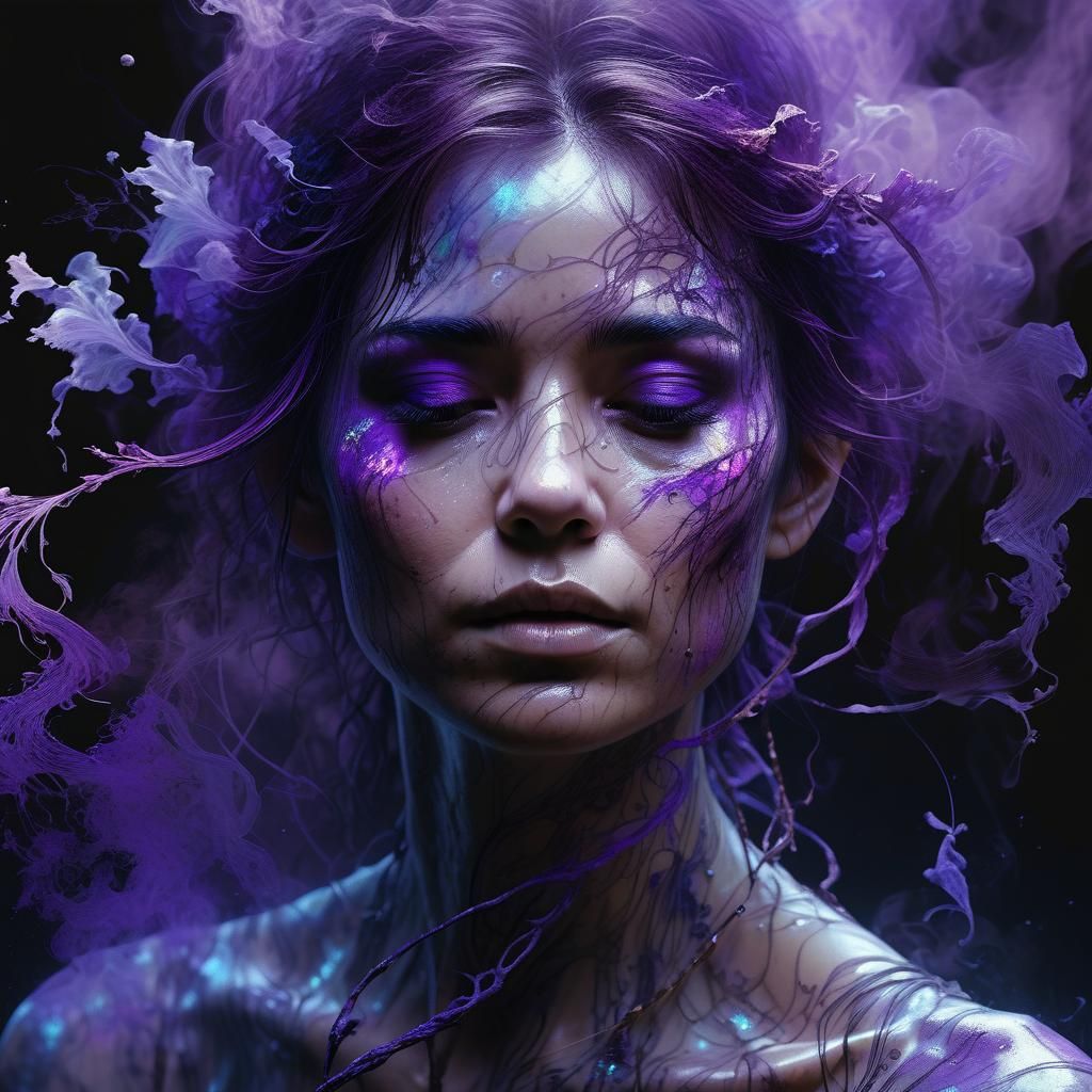 Iridescent Mist Woman Portrait in Dark Fantasy Style