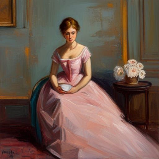 Woman in Crinoline Dress as Oil Painting