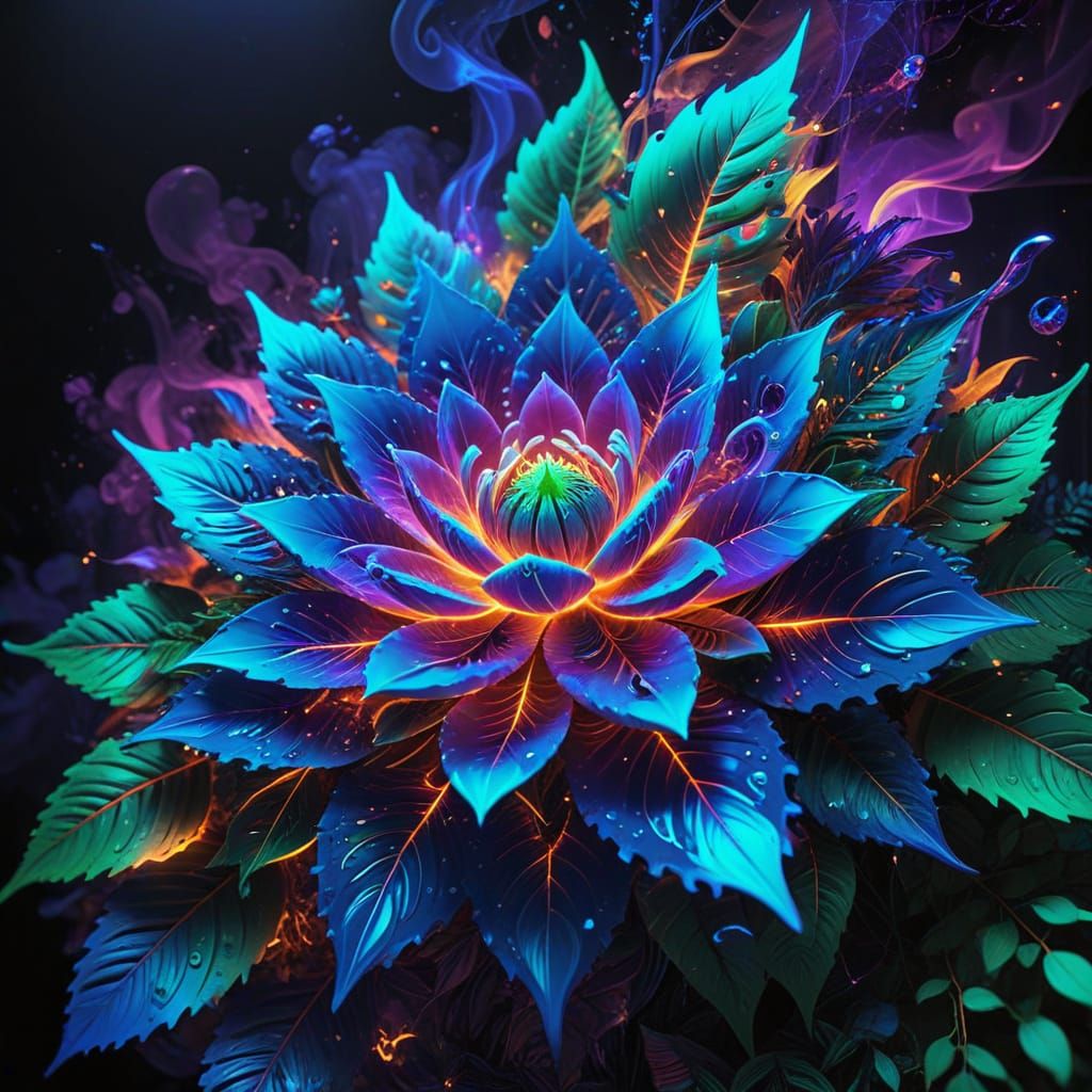 Psychedelic Stoner Paradise with Neon Smoke & Music Notes