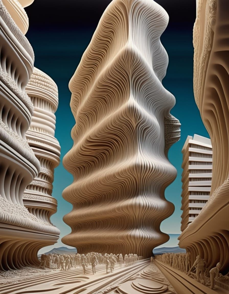 Apocalyptic Surreal Landscape with Destroyed Buildings