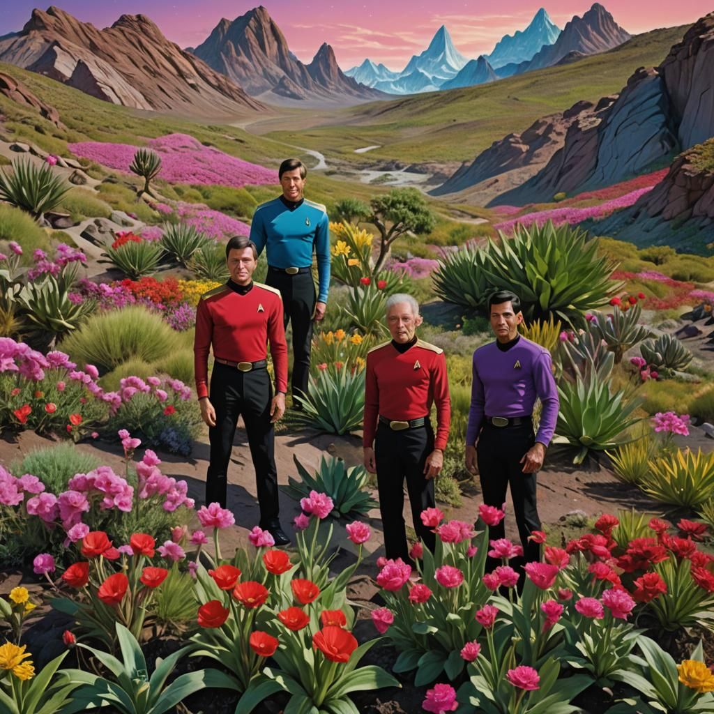 Star Trek Crew on Alien Planet: Hyperrealistic Portrait