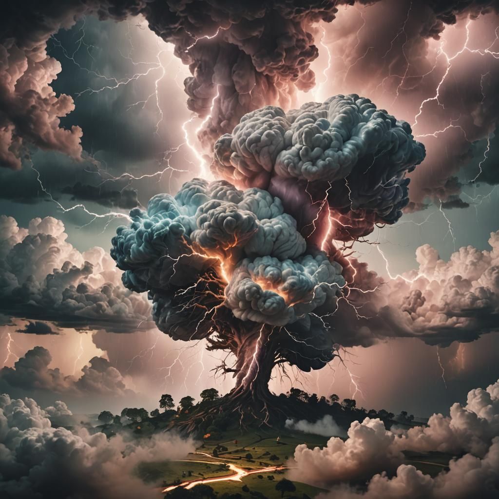 Surreal Brainscape with Lightning Storm