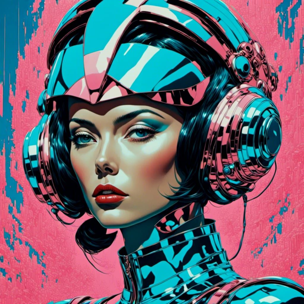 Cyberpunk Divine Girl Portrait in Pink and Teal