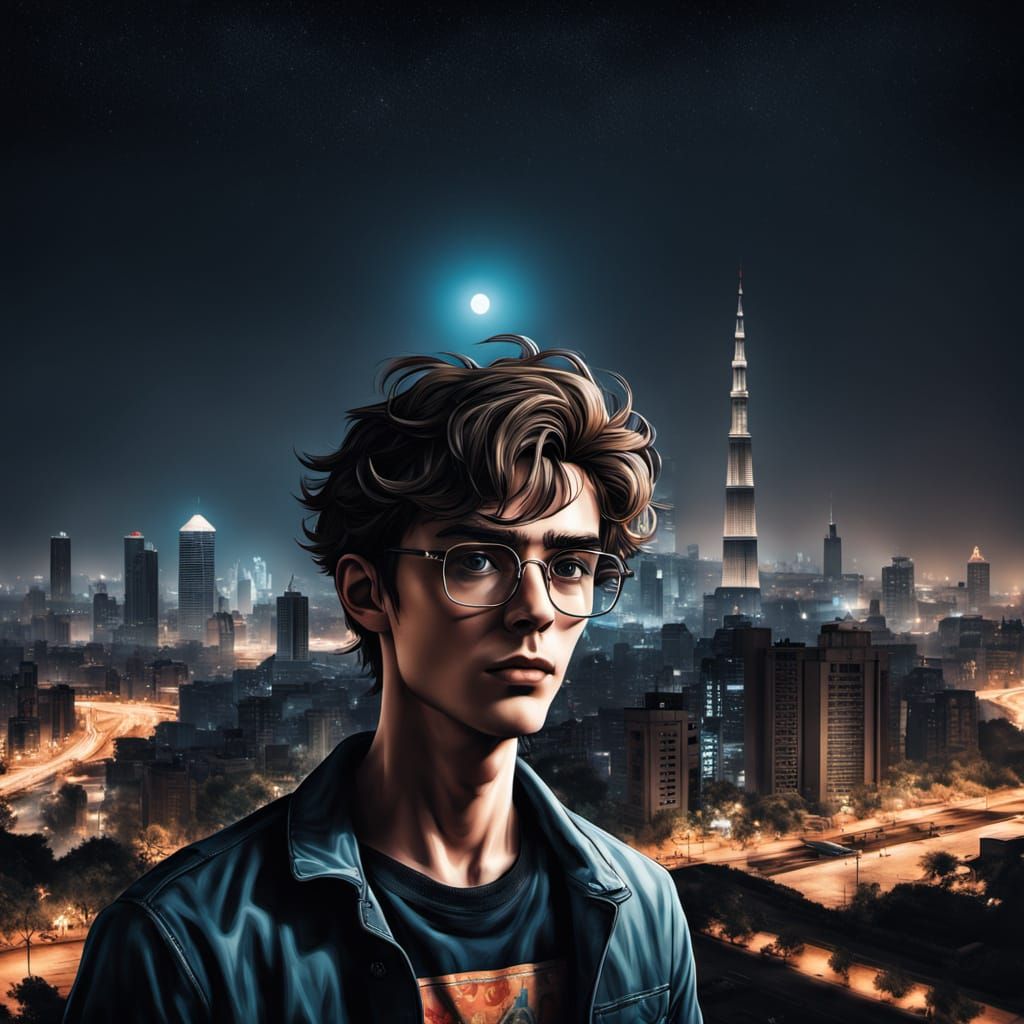 Man in Front of Cairo Skyline at Night