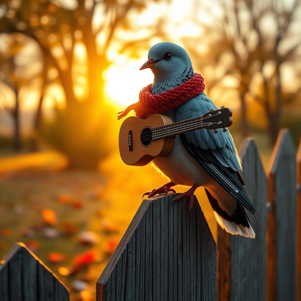 Soothing Dove Plays Acoustic Guitar Amidst Autumn Glow