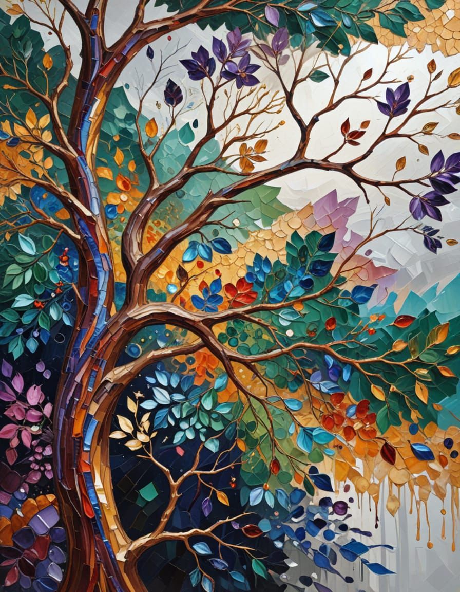 (tree:1.5), Leonid Afremov and Gerrit van Honthorst, silver ...