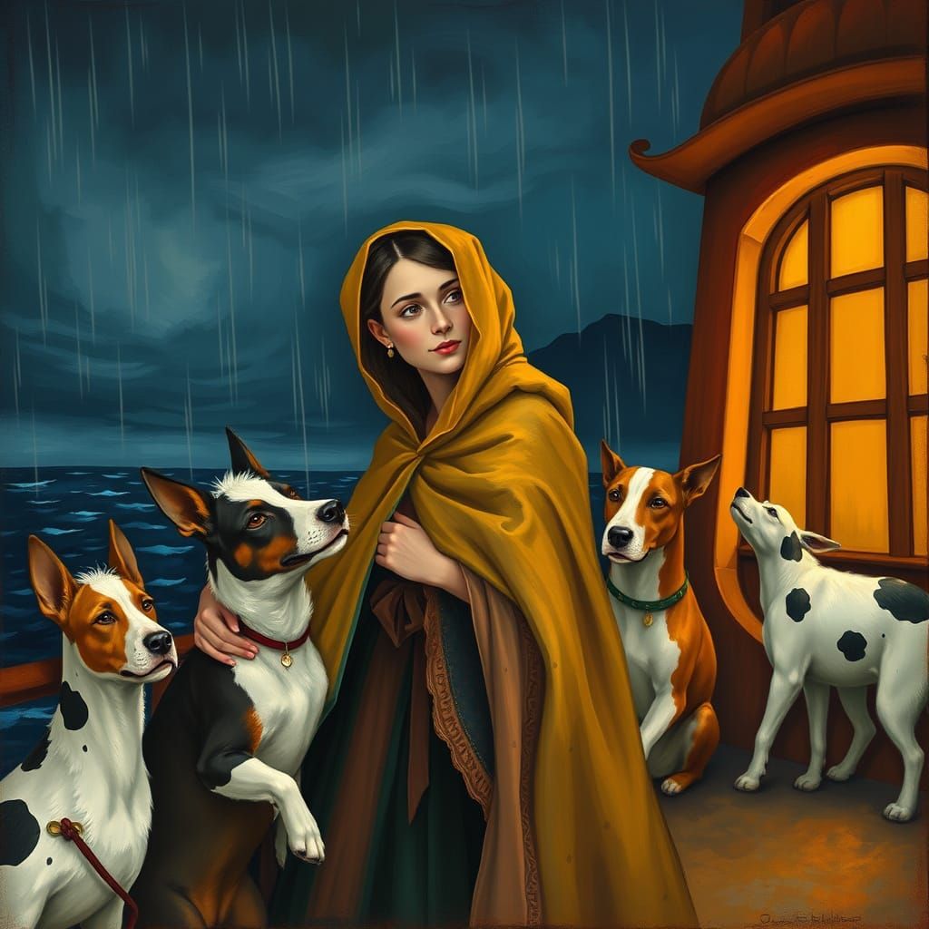 Noah's Wife Observes Animal Pairs in Surrealist Style