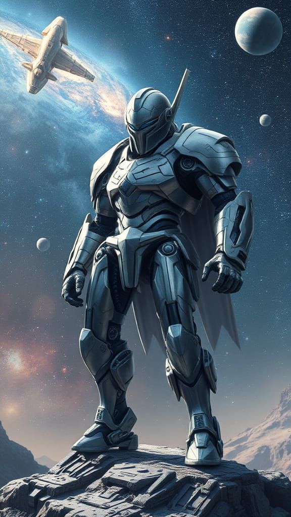 Cyberpunk Space Mech Knight in a Futuristic Galaxy