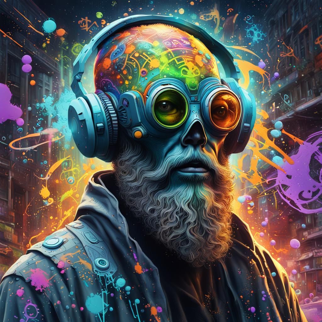 Alien Jedi Chemist in Graffiti Street Art