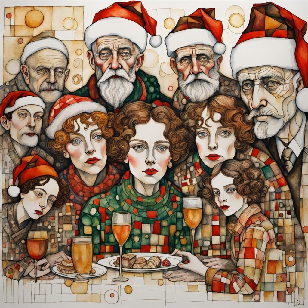 Christmas Celebration Organic Line Drawing in Klimt Style