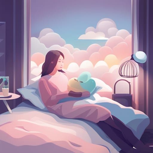 Woman Napping with Squishmallows in Pastel Room