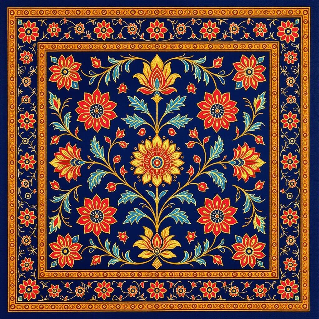 Sindhi Ajrak Cloth with Traditional Floral Motifs