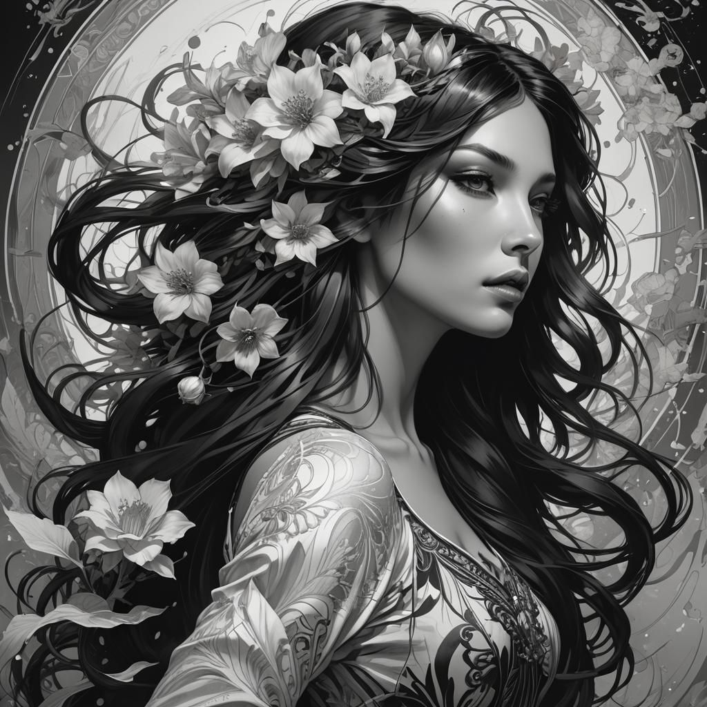 Monochrome Siren Portrait in Motion - 8k Resolution