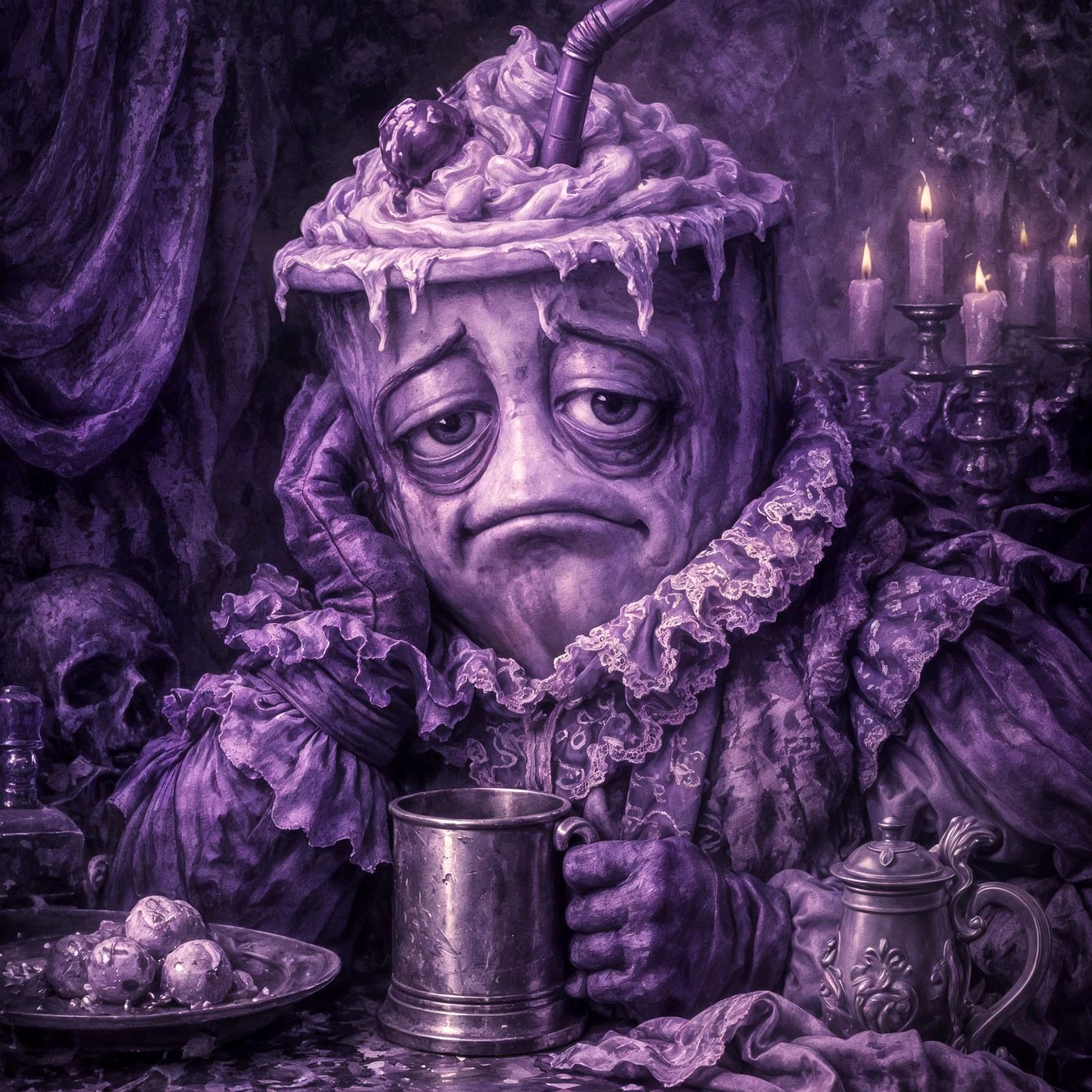 Melancholic Baroque Portrait of Tired Shaky in Violet