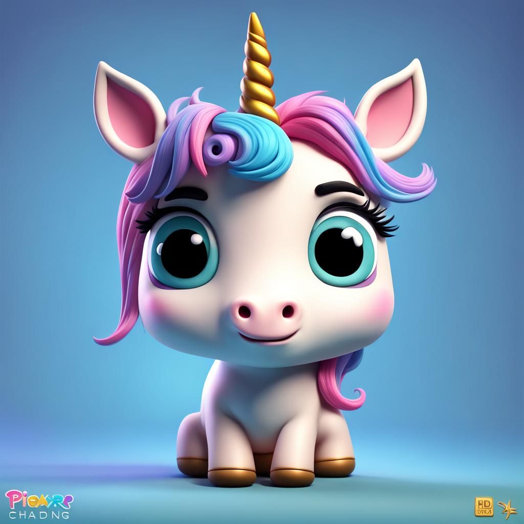 Chibi Unicorn in Pixar Style 3D Art