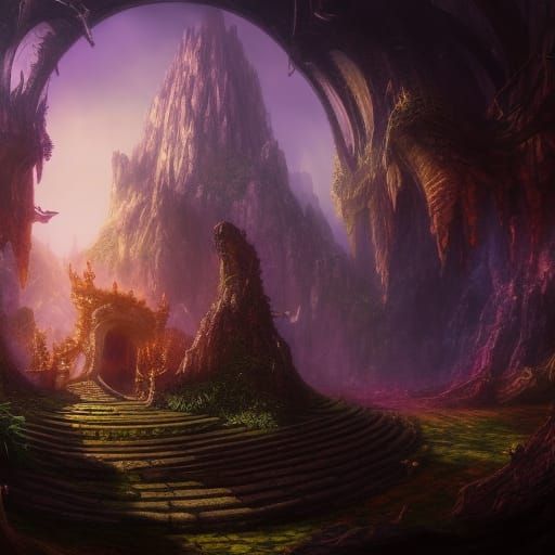 Fantasy Labyrinth: Detailed Matte Painting in Deep Color