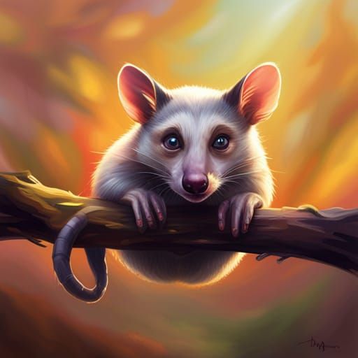 Hyperrealistic Possum Portrait with Splash Art Background