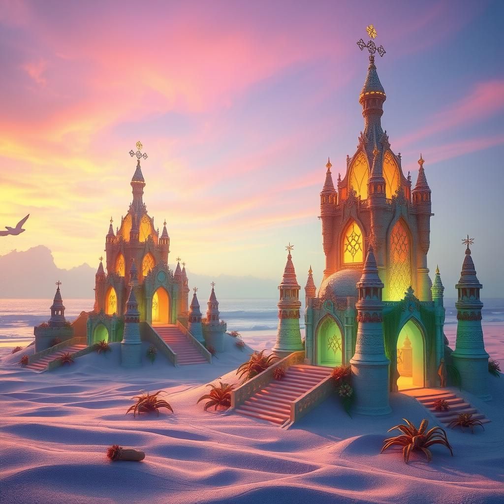 Iridescent Sand Castles on Crystal Shores