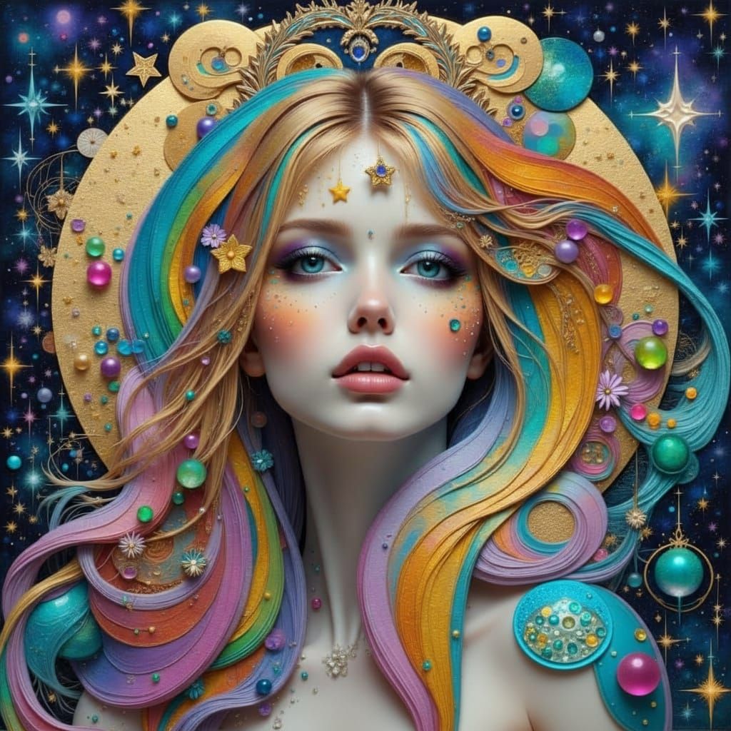 Pastel Rainbow Woman with Metallic Accents