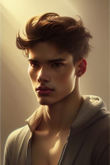 Attractive Young Man Portrait in Digital Art Style