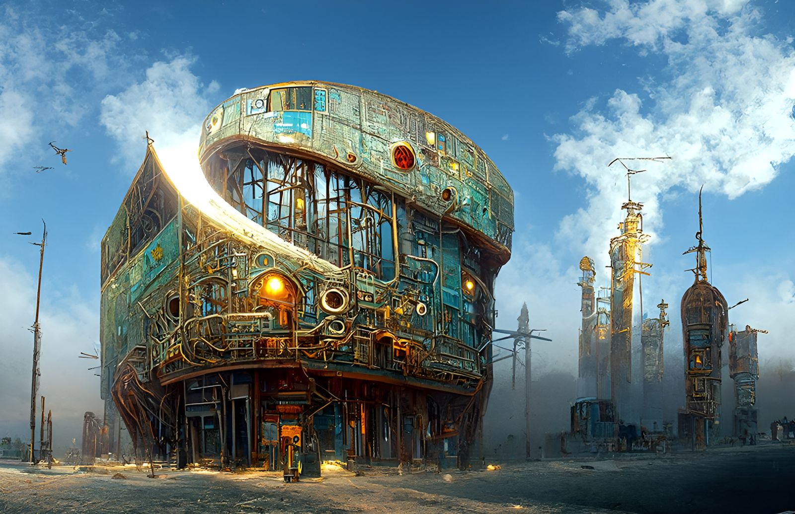 Post-Apocalyptic Industrial City in Hyperrealism Style