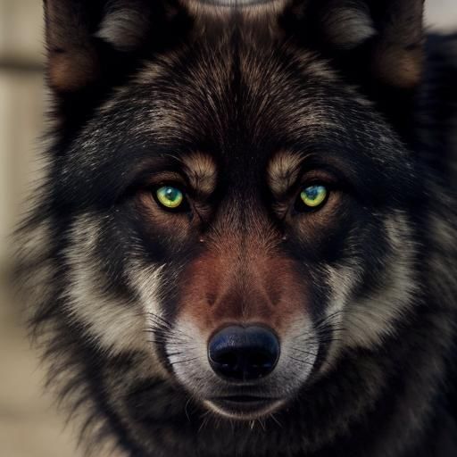 Black Wolf with Green Eyes