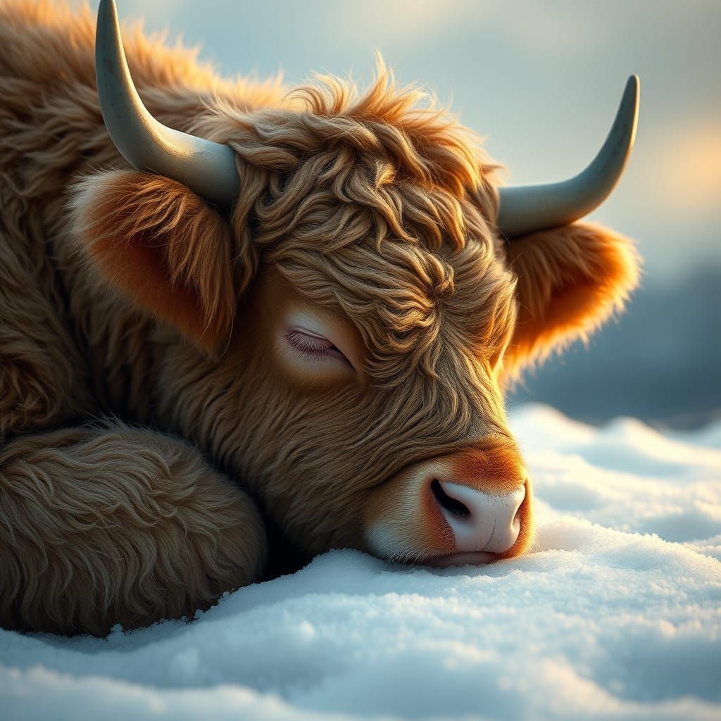 Cozy Highland Calf Slept Through Winter Snow