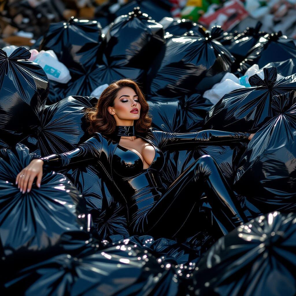 Woman in Latex in Garbage Pit: Fine Art Photography