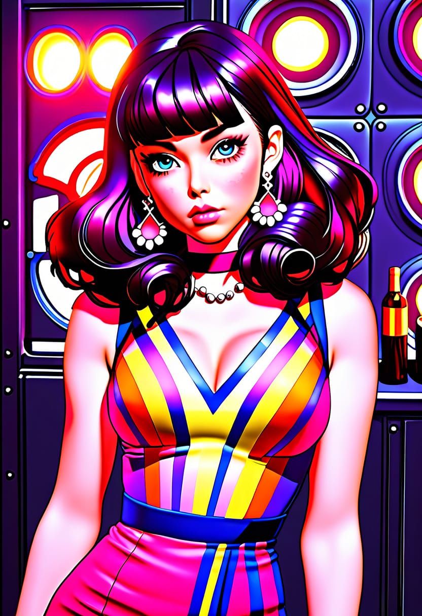 Whimsical Anime Art of a Mistress in a Rainbow Dress