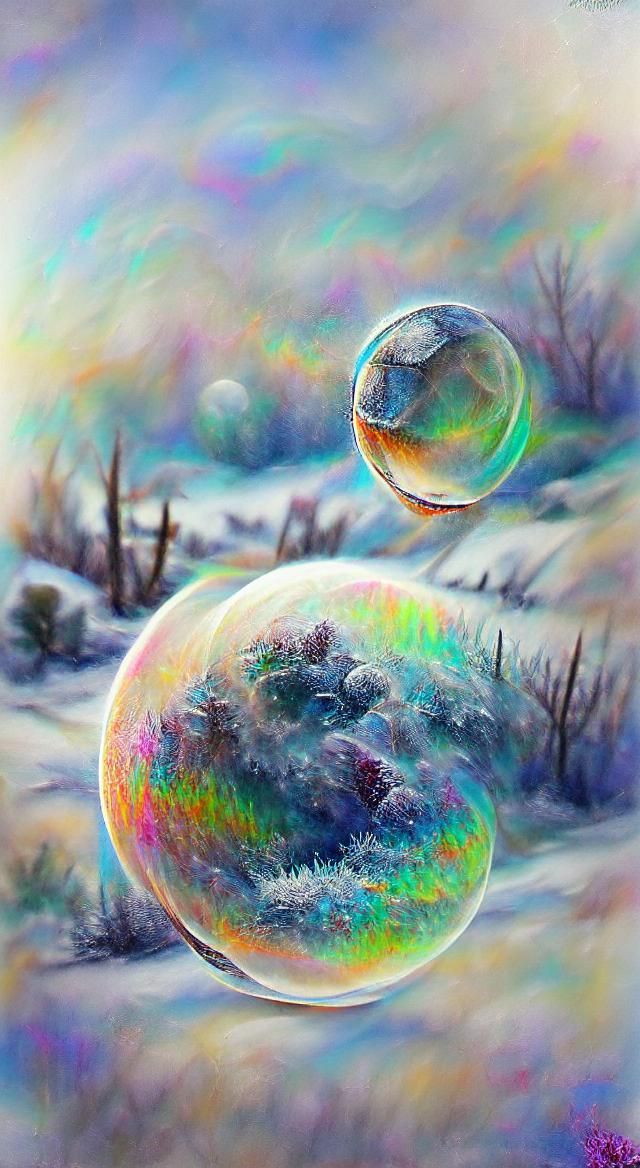 Iridescent Frozen Bubble in Watercolor Style