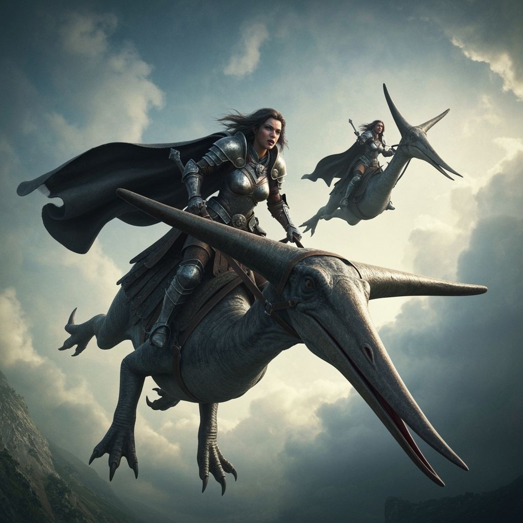 Armored Warriors Riding Pterodactyls in Hyperrealism