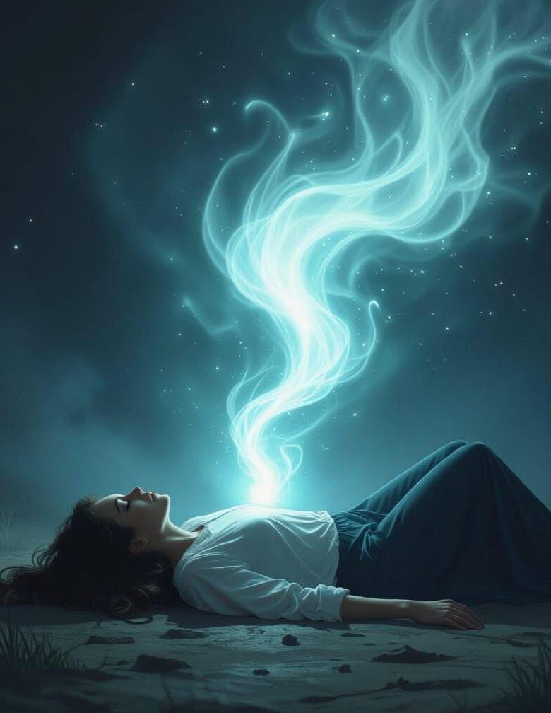 Soul Leaving Body in Dark Background