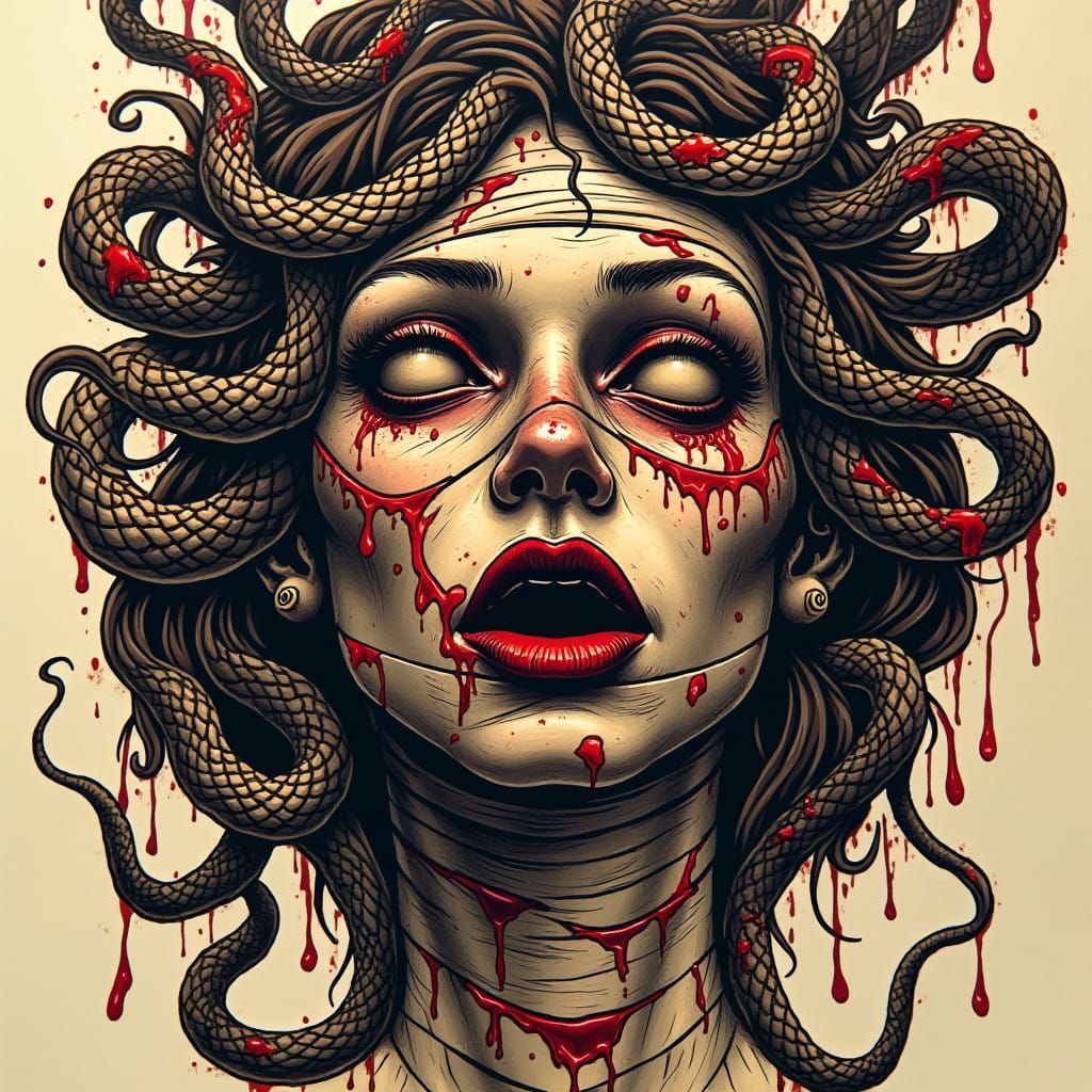 Medusa's Haunting Neo-Traditional Tattoo Portrait