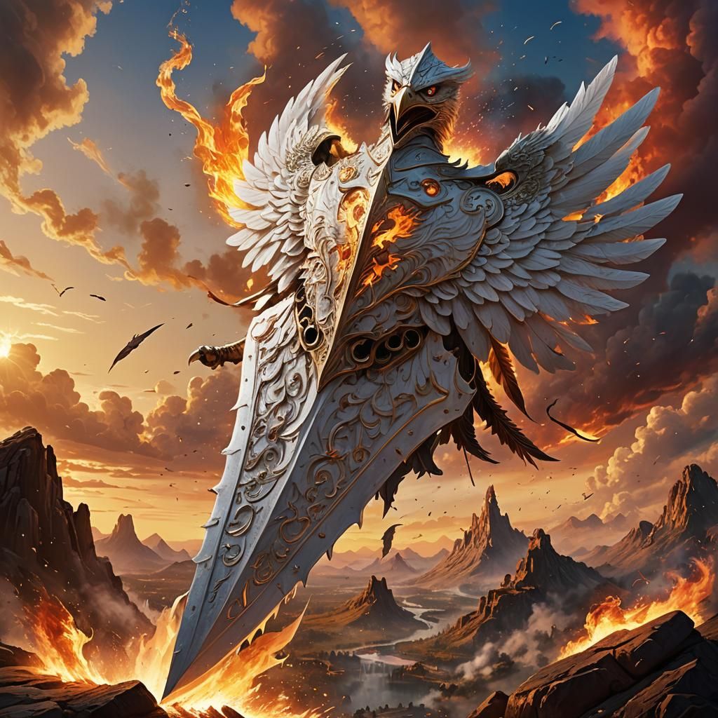 Blazing White Shield and Longsword at Sunrise