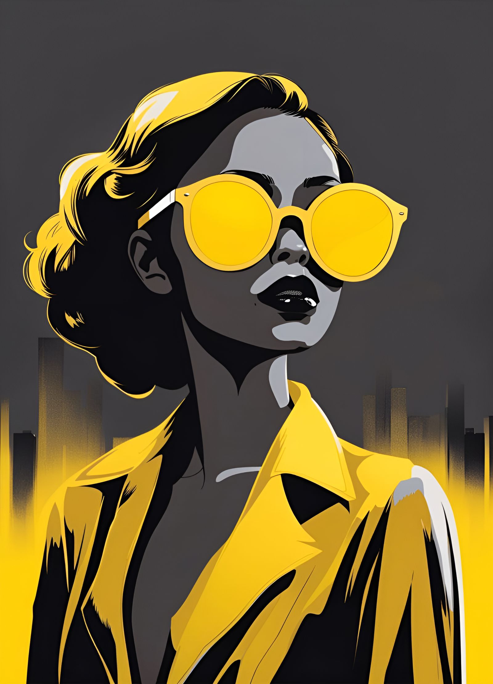 Anime Girl in Noir Style with Yellow Shades