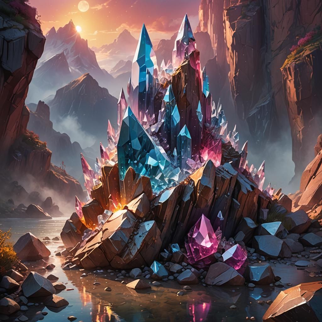 Diamond Cliff Under Ombre Sky: 3D Rendering