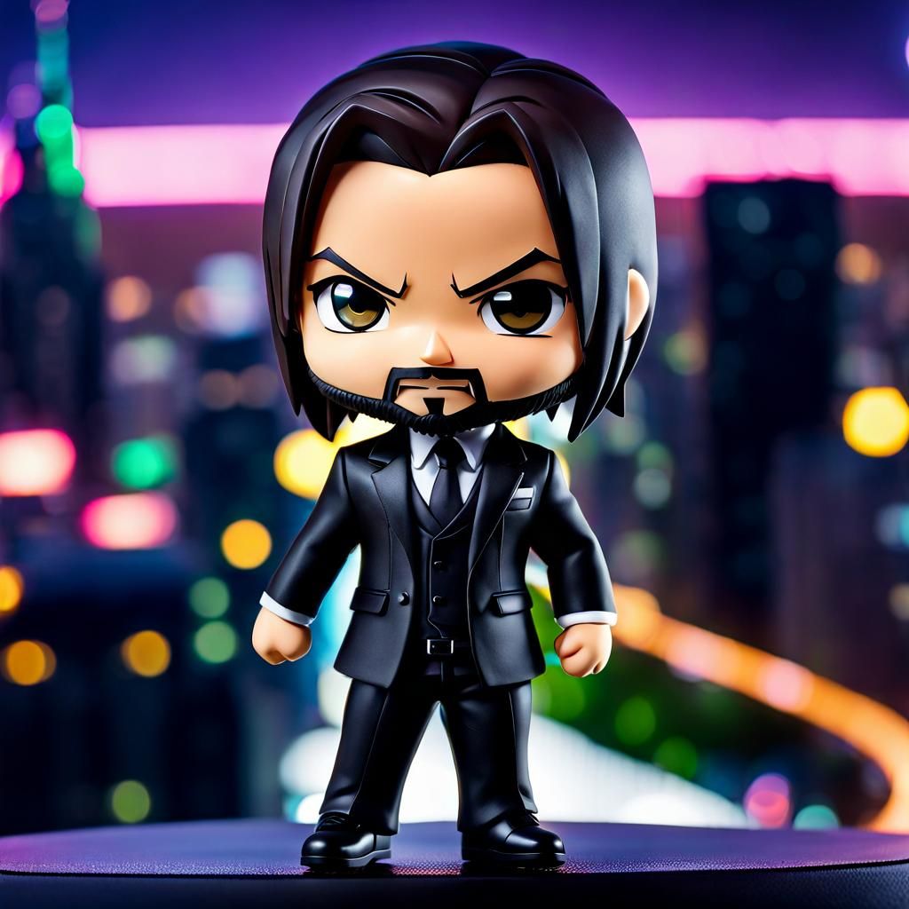 Cute Chibi John Wick Characters in Cityscape