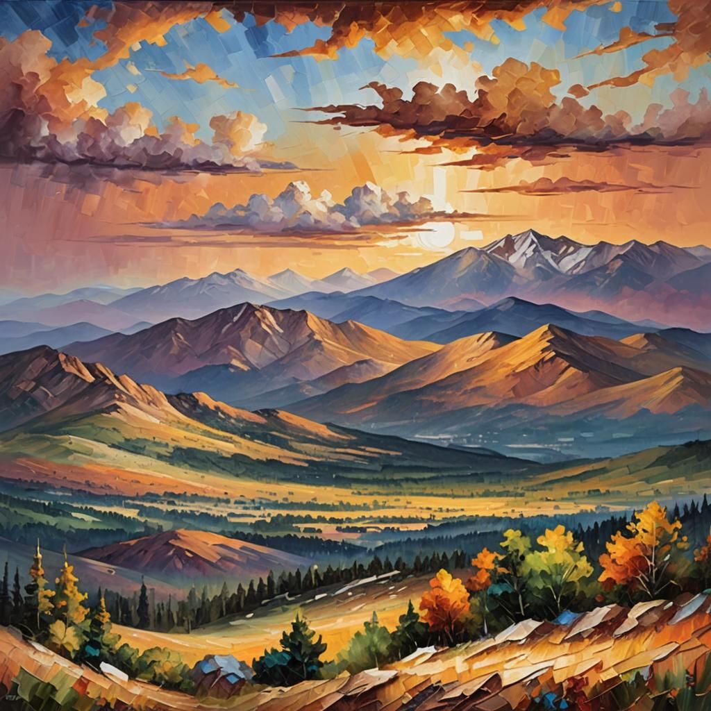 Pikes Peak Sunset: Impressionist Palette Knife Painting