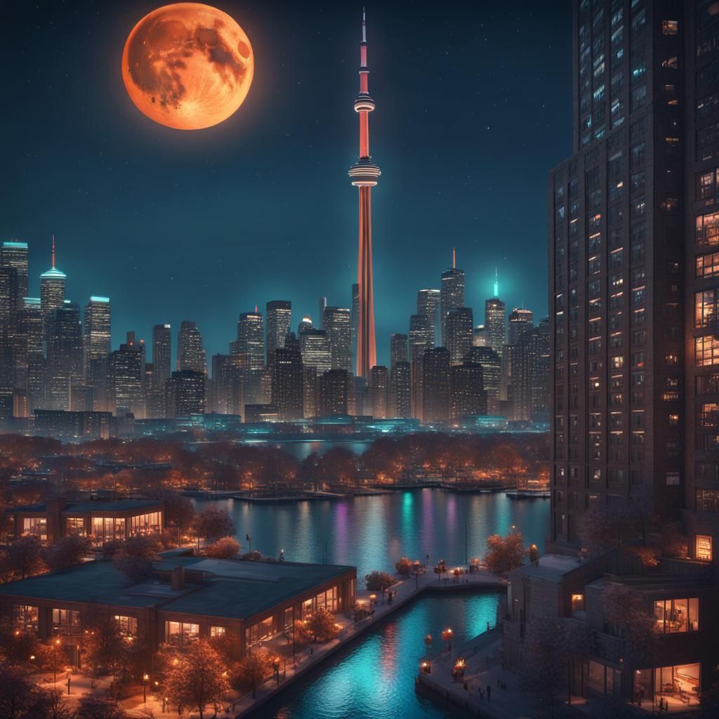 Toronto CN Tower at Night, Hyperdetailed Concept Art