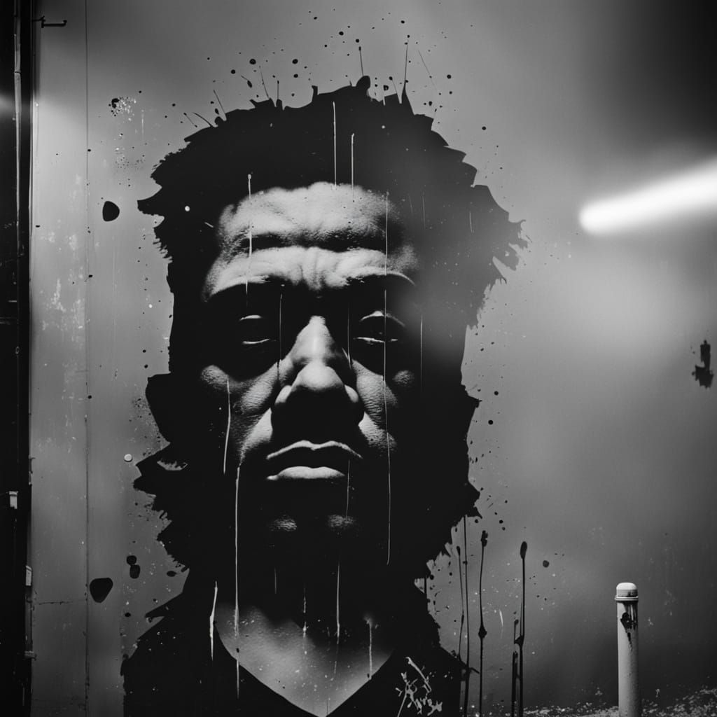 Gritty Monochrome House in Urban Stencil Art Style